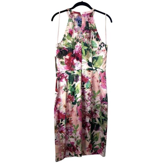 New Eliza J Size 8 Floral Printed Cut Out Sash Dress Watercolor Art To Wear NWT - Picture 3 of 10